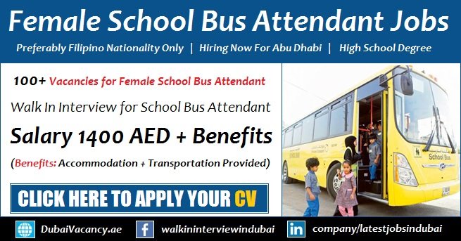 Female School Bus Attendant Jobs in Abu Dhabi Walk in Interview