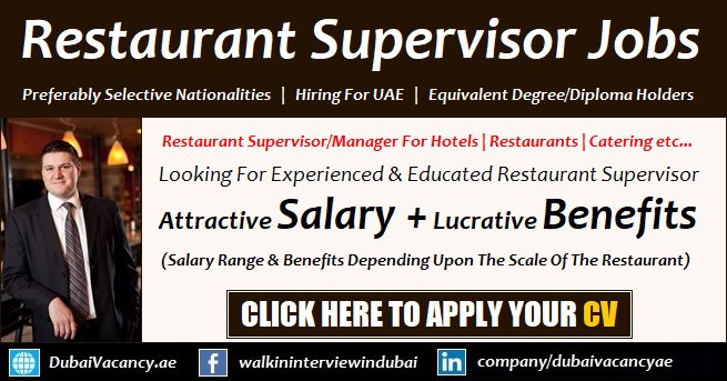 Restaurant Supervisor Jobs in Dubai