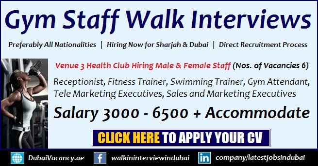 Venue 3 Health Club Jobs In Sharjah Dubai Latest Walk In Interviews