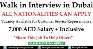 Walk in Interview in Dubai for Customer Service Representative