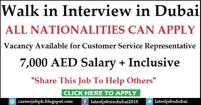 Walk in Interview in Dubai for Customer Service Representative