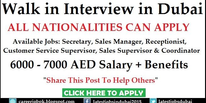 Walk in Interview in Dubai for Pakistani and Indian